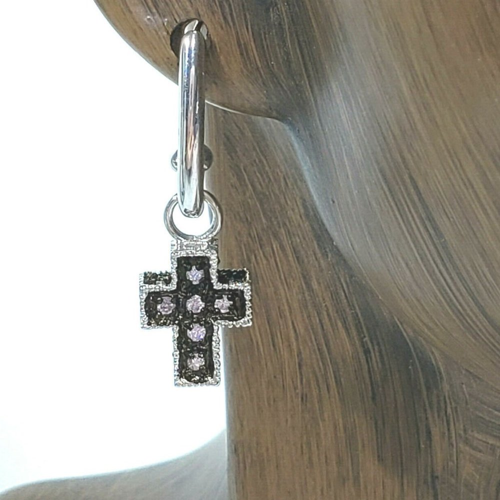 Silver Tone CZ Cross Earrings Posts